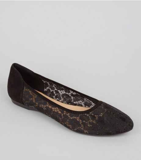 Wide Fit Black Lace Ballet Pumps | New Look