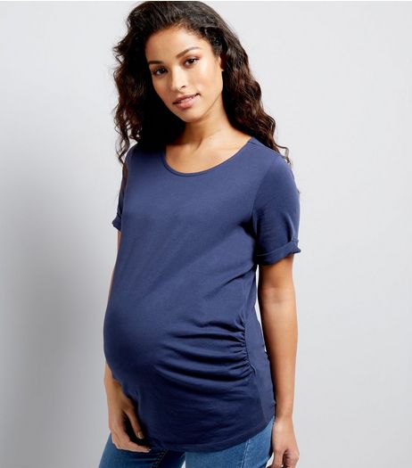 Maternity Navy Rolled Sleeve T-Shirt | New Look
