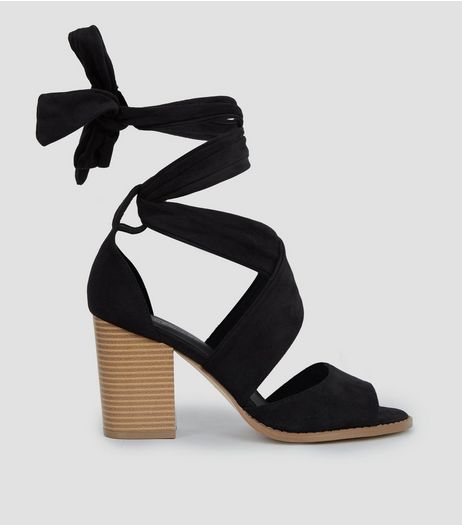 Wide Fit Black Tie Up Block Heels | New Look