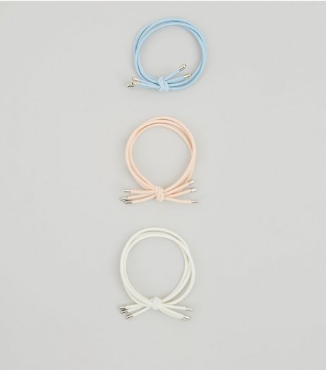 3 Pack White Pink and Blue Metal Trim Hair Bands | New Look