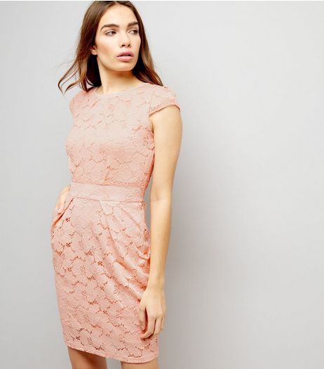 Blue Vanilla Pink Floral Lace Tie Back Tulip Dress | New Look