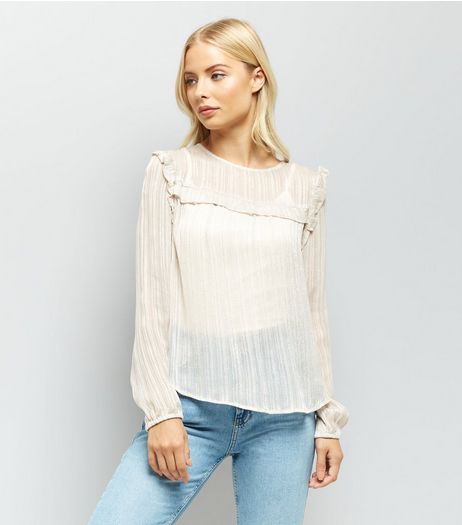 Mink Stripe Frill Trim Yoke Top | New Look