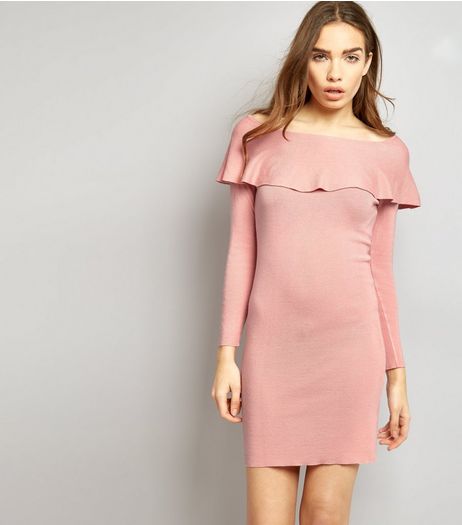 Blue Vanilla Pink Frill Trim Bardot Neck Dress | New Look