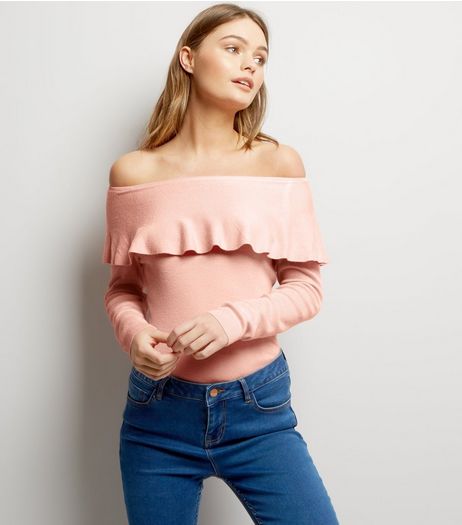 Blue Vanilla Pink Frill Trim Bardot Neck Top | New Look