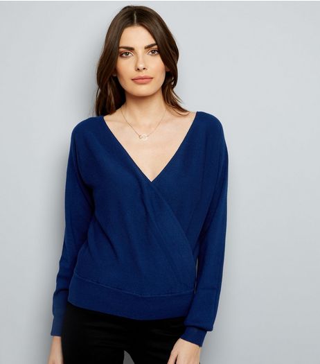 Blue Vanilla Navy Wrap Front Top | New Look