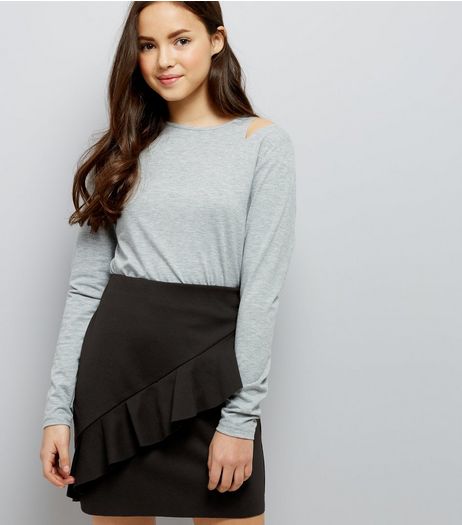 Teens Black Frill Front Tube Skirt | New Look