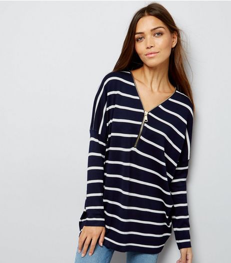 Blue Vanilla Nacy Stripe Zip Front Jumper | New Look