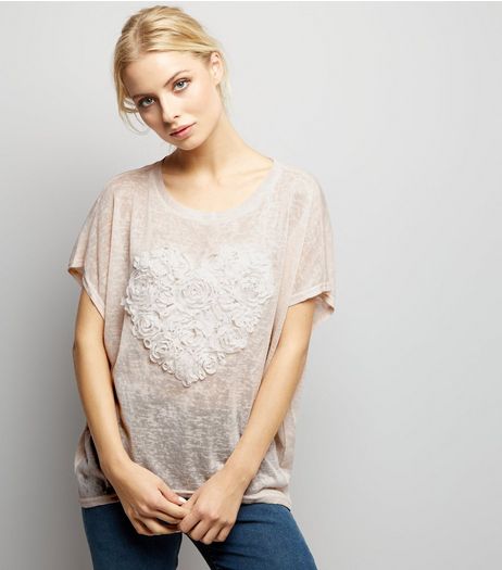 Blue Vanilla Shell Pink Textured Heart Design Top | New Look