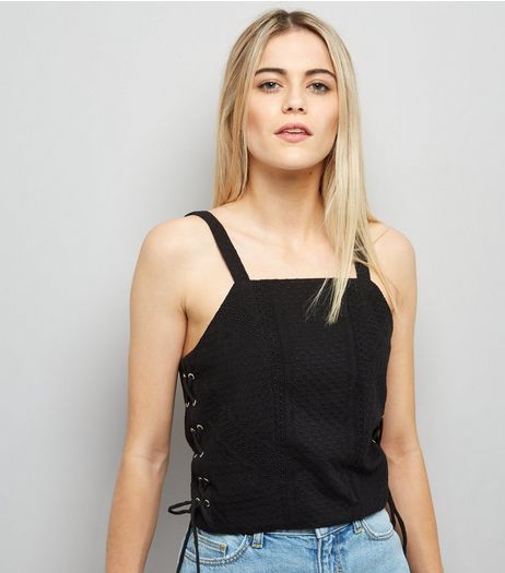 Black Lace Up Side Crop Top | New Look