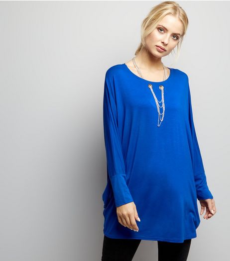 Blue Vanilla Blue Necklace Detail Oversized Top | New Look