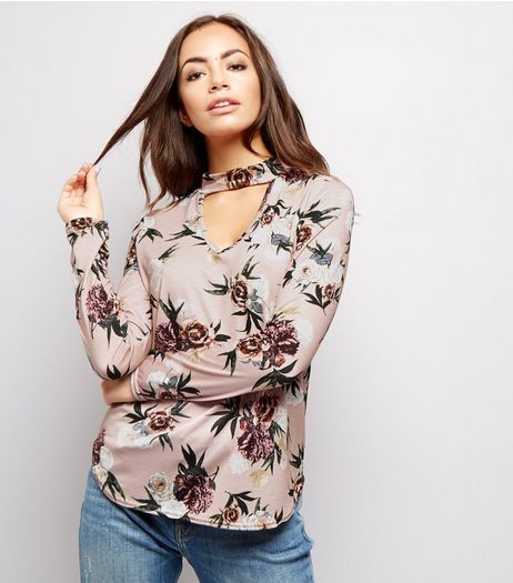 Blue Vanilla Pink Floral Print Choker Neck Top | New Look