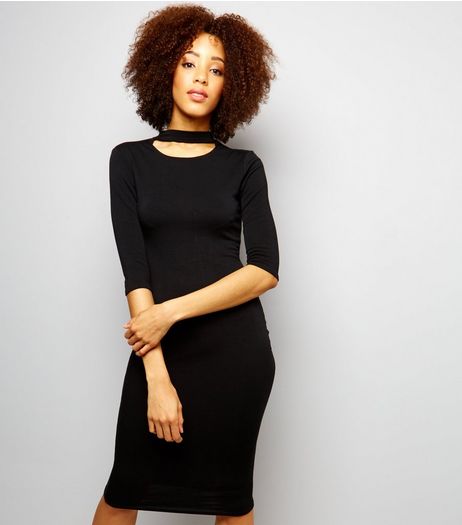Pink Vanilla Black 1/2 Sleeve Choker Neck Midi Dress | New Look
