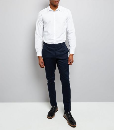 Navy Cotton Skinny Tailored Trousers | New Look
