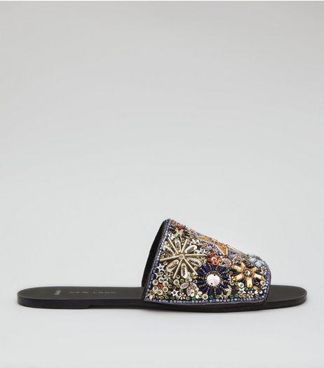 Wide Fit Black Embellished Mules | New Look