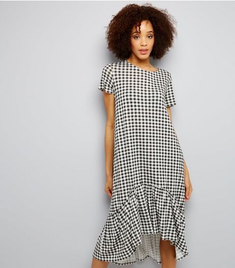 Innocence Black Gingham Frill Dip Hem Dress | New Look