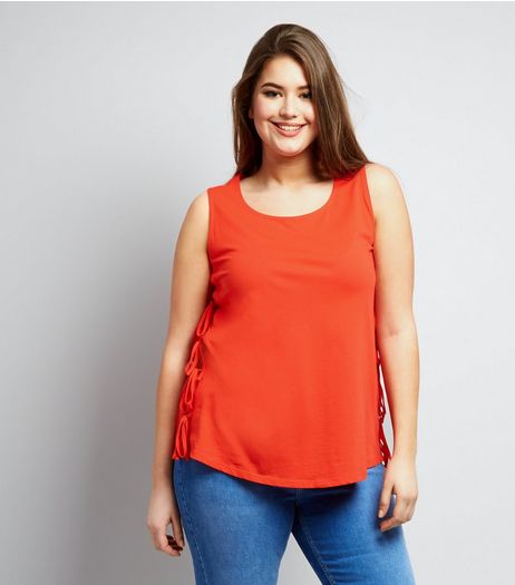 Curves Orange Tie Side Tank Top | New Look