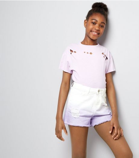 Teens Lilac Dip Dye Denim Shorts | New Look