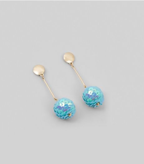 Blue Sequin Ball Earrings | New Look