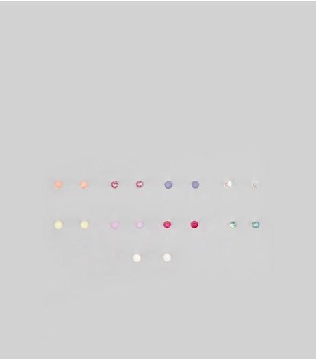9 Pack Multi Coloured Gem Stud Earrings | New Look