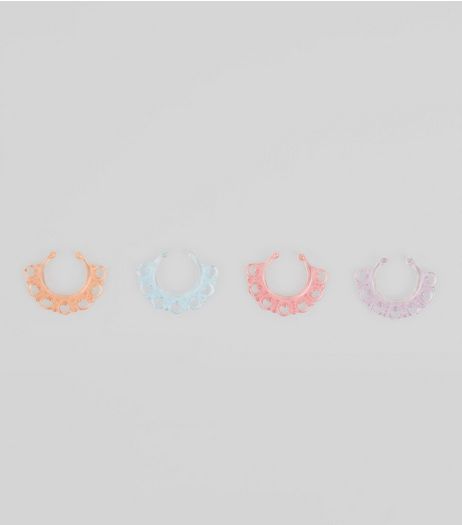 4 Pack Multicoloured Septum Rings | New Look