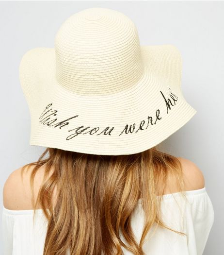 Cream Wish You Were Here Floppy Hat | New Look