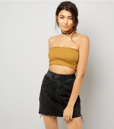 Yellow Shirred Bandeau Top | New Look