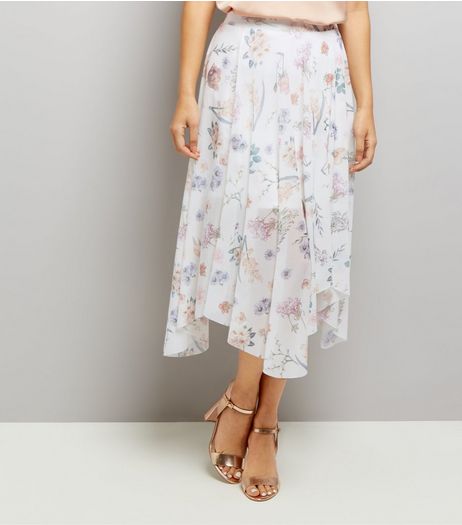 White Floral Print Hanky Hem Skirt | New Look