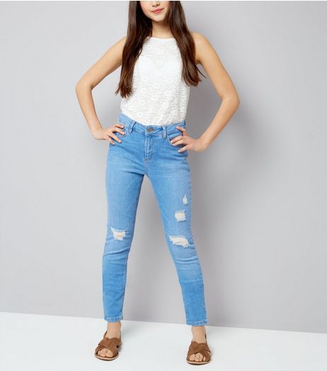 Teens Pale Blue Ripped Skinny Jeans | New Look
