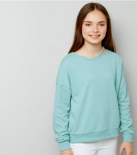 Teens Mint Green Cut Out Neck Sweater | New Look