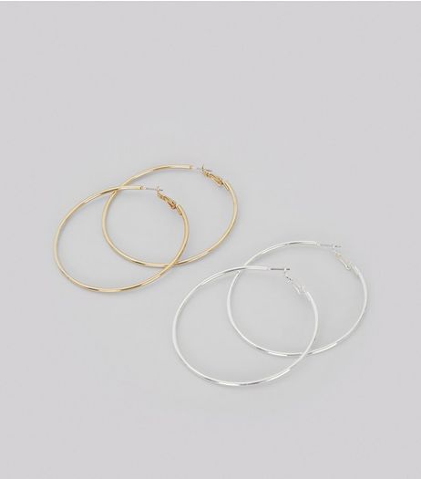 2 Pack Silver and Gold Hoop Earrings | New Look