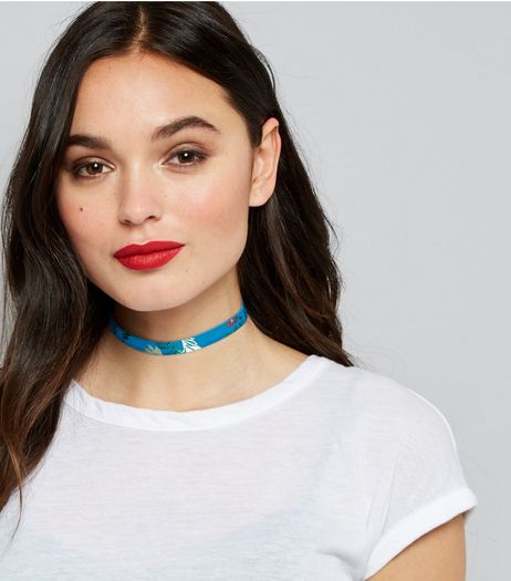 Blue Floral Skinny Choker | New Look