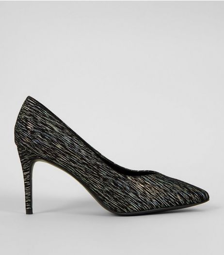 Wide Fit Black Iridescent Pointed Court Shoes | New Look