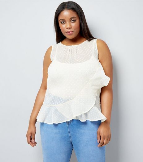 Curves Cream Frill Trim Chiffon Top | New Look