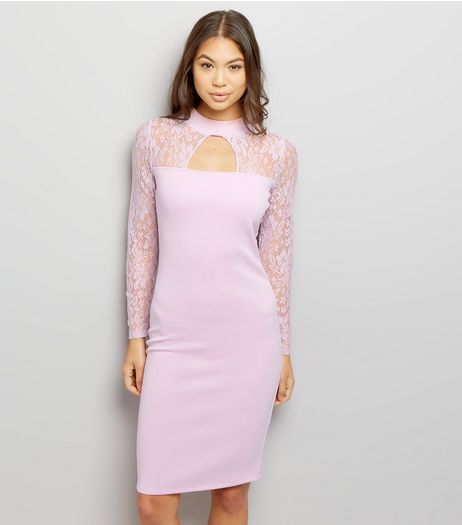 Lilac Lace Panel Cut Out Bodycon Dress | New Look