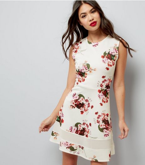 Cream Floral Print Skater Dress | New Look