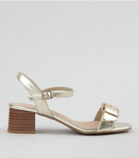 Wide Fit Gold Comfort Buckle Front Sandals | New Look