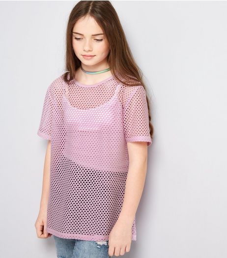 Teens Lilac Mesh Oversized T-Shirt | New Look