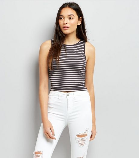 Black Strappy Back Stripe Vest | New Look