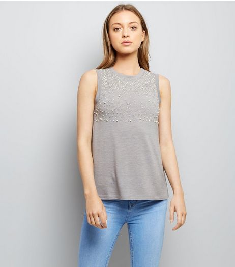 Grey Pearl Diamante Vest | New Look