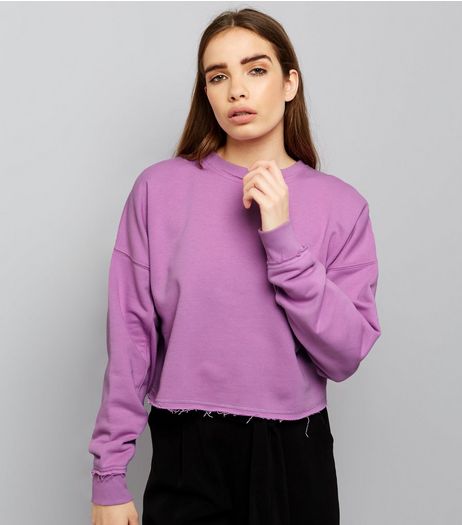 Purple Balloon Sleeve Raw Hem Sweater | New Look