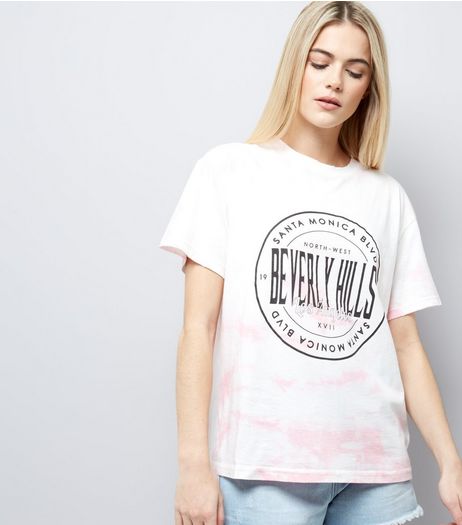 Pink Tie Dye Beverly Hills Print T-Shirt | New Look