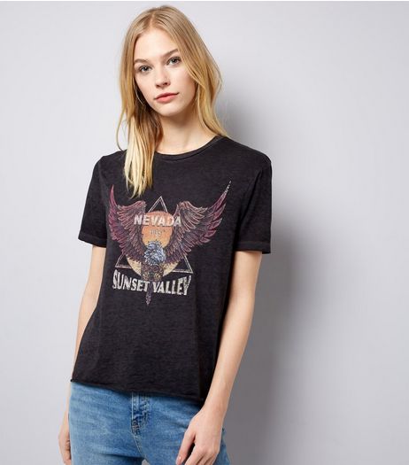 Dark Grey Ripped Back Rock T-Shirt | New Look