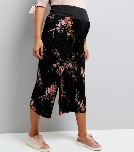Maternity Black Floral Print Pleated Culottes | New Look