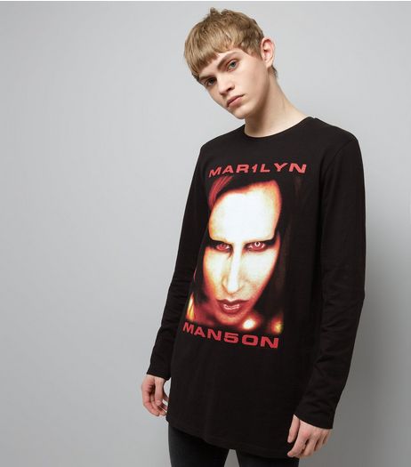 Black Marilyn Manson Longline T-Shirt | New Look