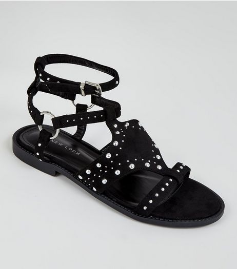 Black Suedette Stud Sandals | New Look