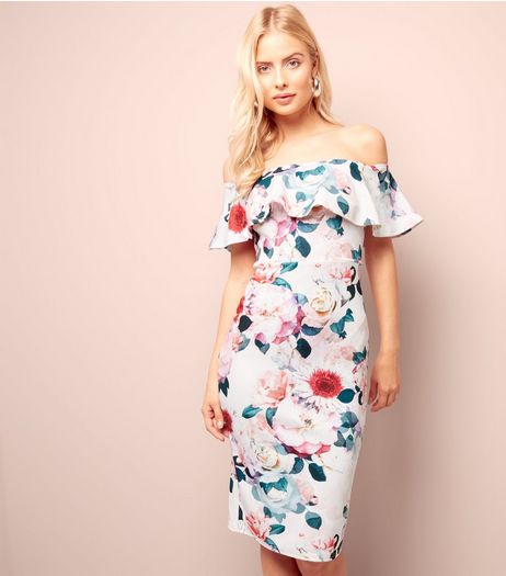 Tall Pink Floral Print Frill Trim Bodycon Dress | New Look