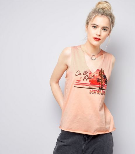 Coral Choker Neck Nevada Print Tank Top | New Look
