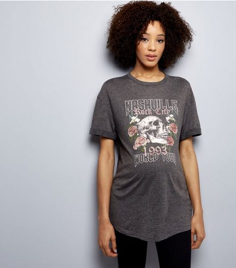 Maternity Dark Grey Rock City Print Oversized T-Shirt | New Look