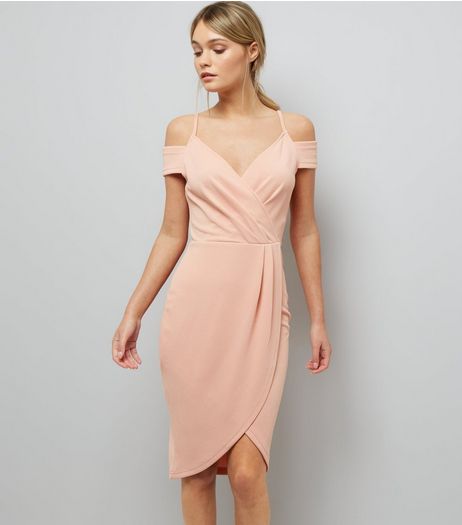 AX Paris Pink V Neck Wrap Front Midi Dress | New Look