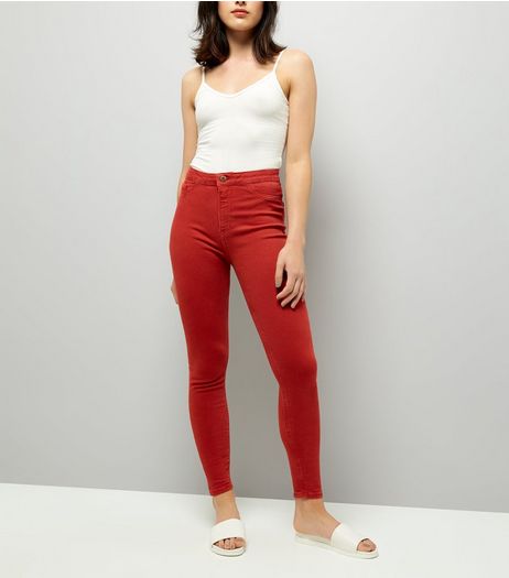Dark Red High Waist Skinny Hallie Jeans | New Look